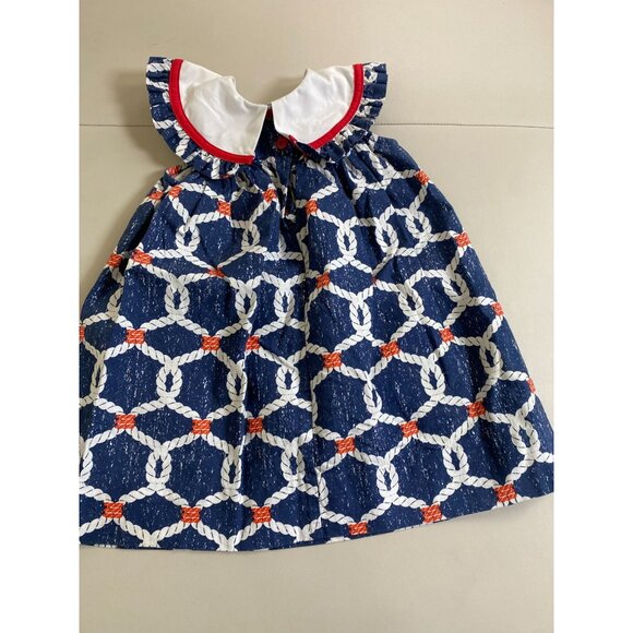 La Za Me Nautical Rope Print Baby Dress size 12 Month Sleeveless White Collar - Picture 14 of 15